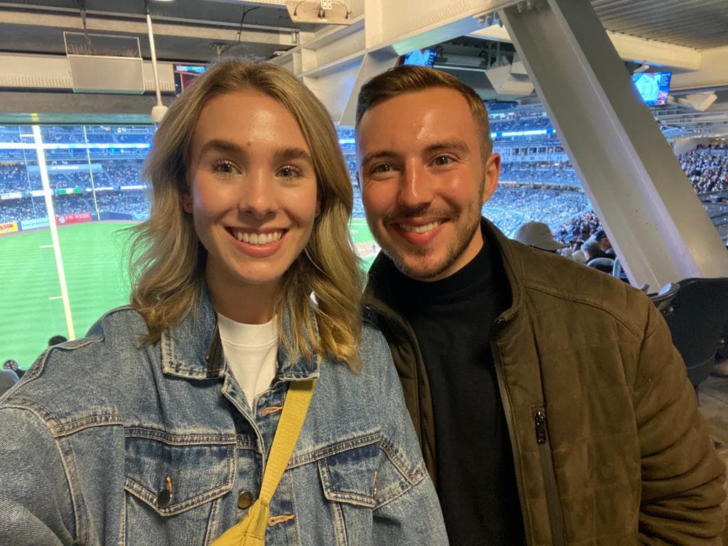 Couple at rugby stadium